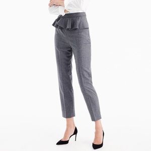 Slim trouser with ruffle waist in wool flannel